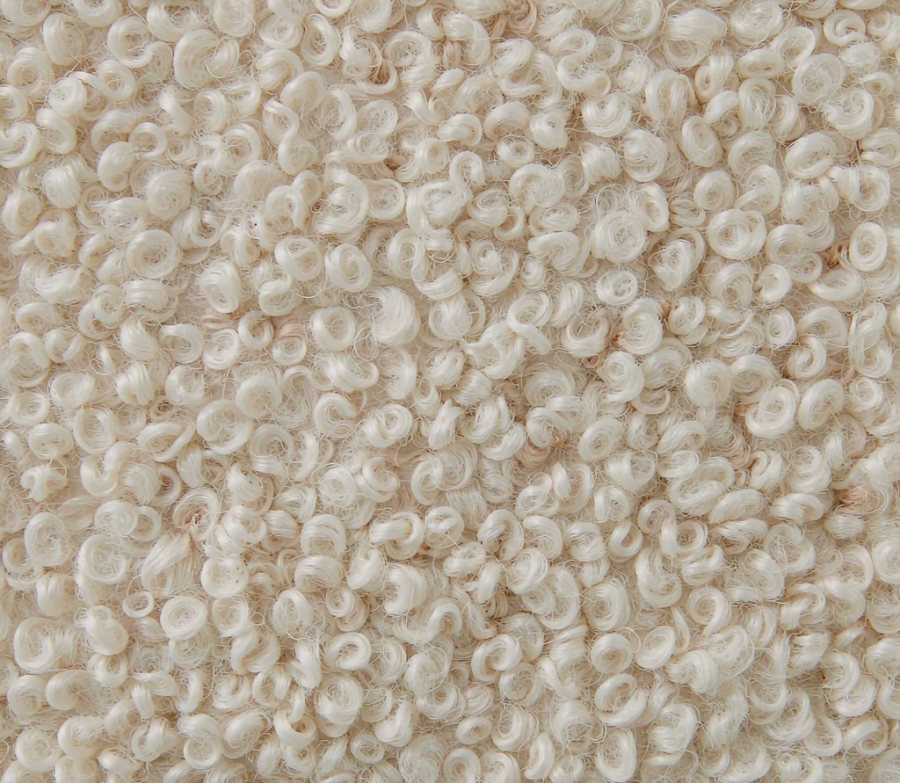 Cream sherpa fleece curly pile fabric close-up